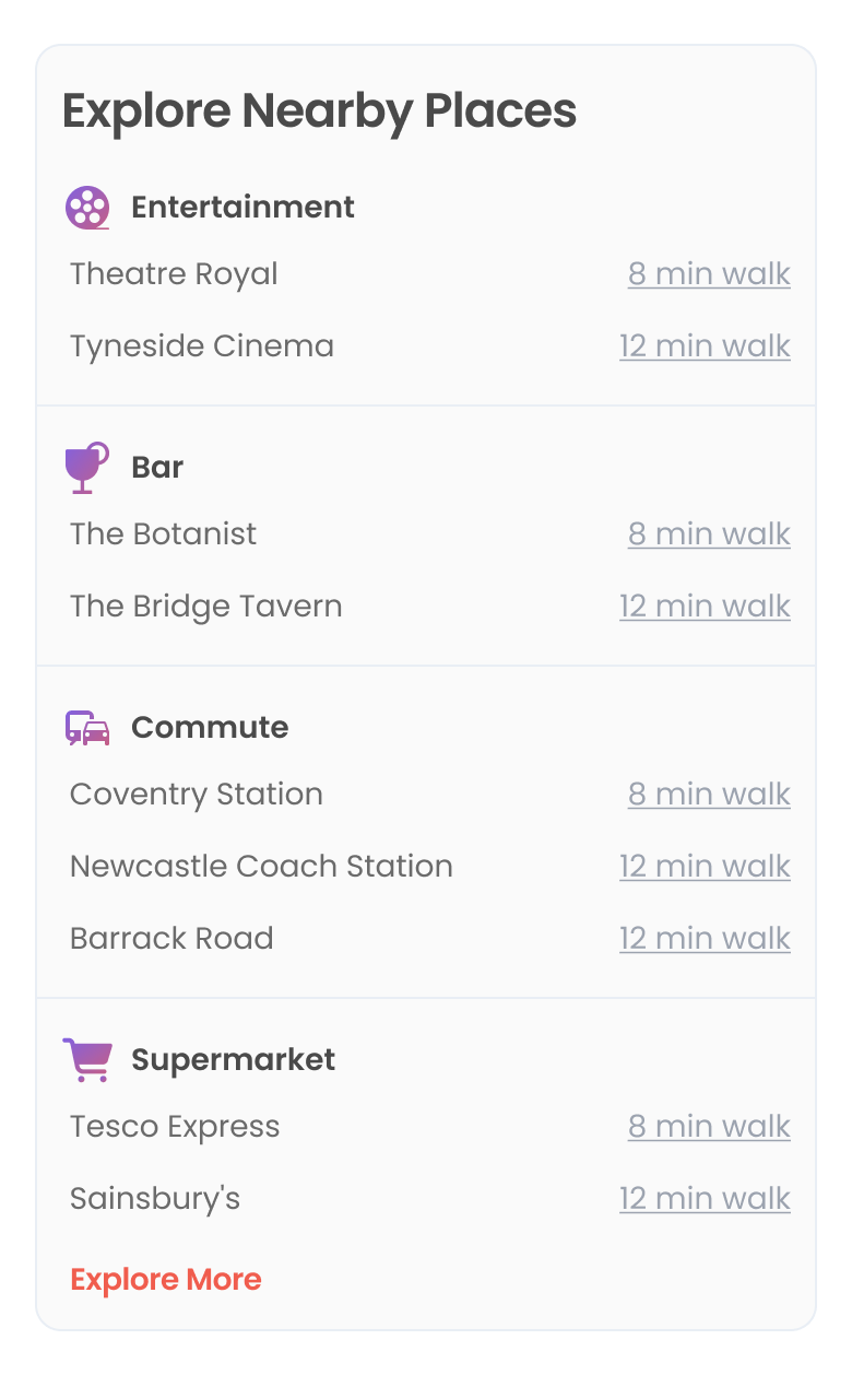 Location: text bullets → a structured neighbourhood module — after
