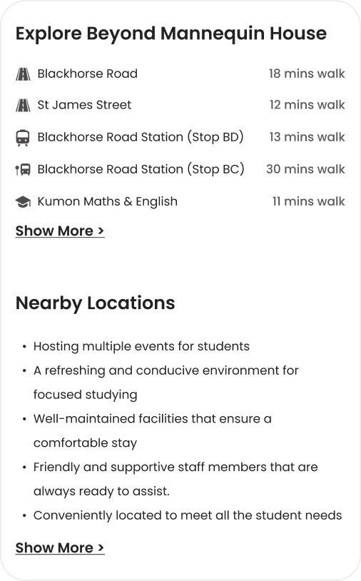 Location: text bullets → a structured neighbourhood module — before