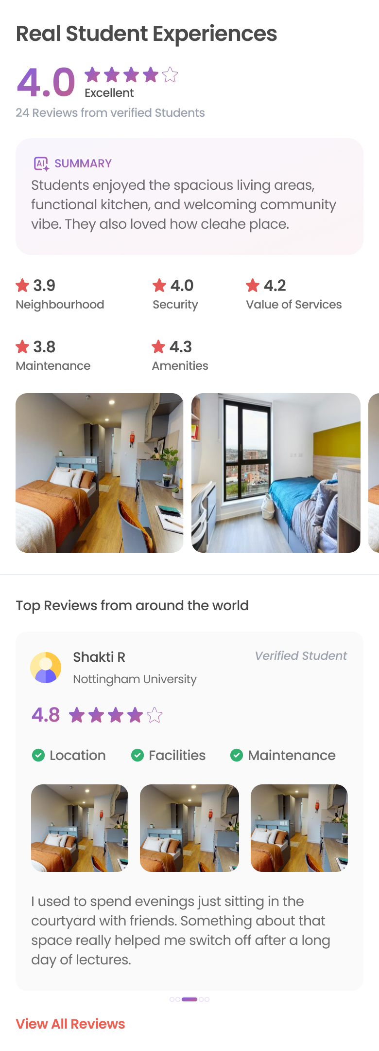 Reviews rebuilt as 'Real Student Experiences' — after