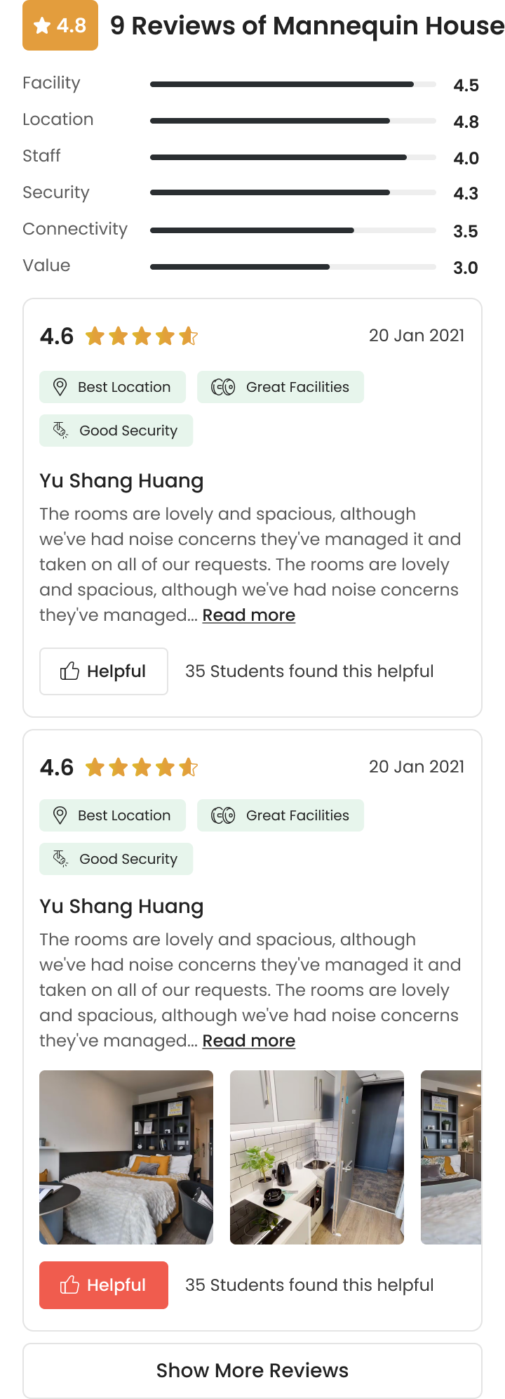 Reviews rebuilt as 'Real Student Experiences' — before