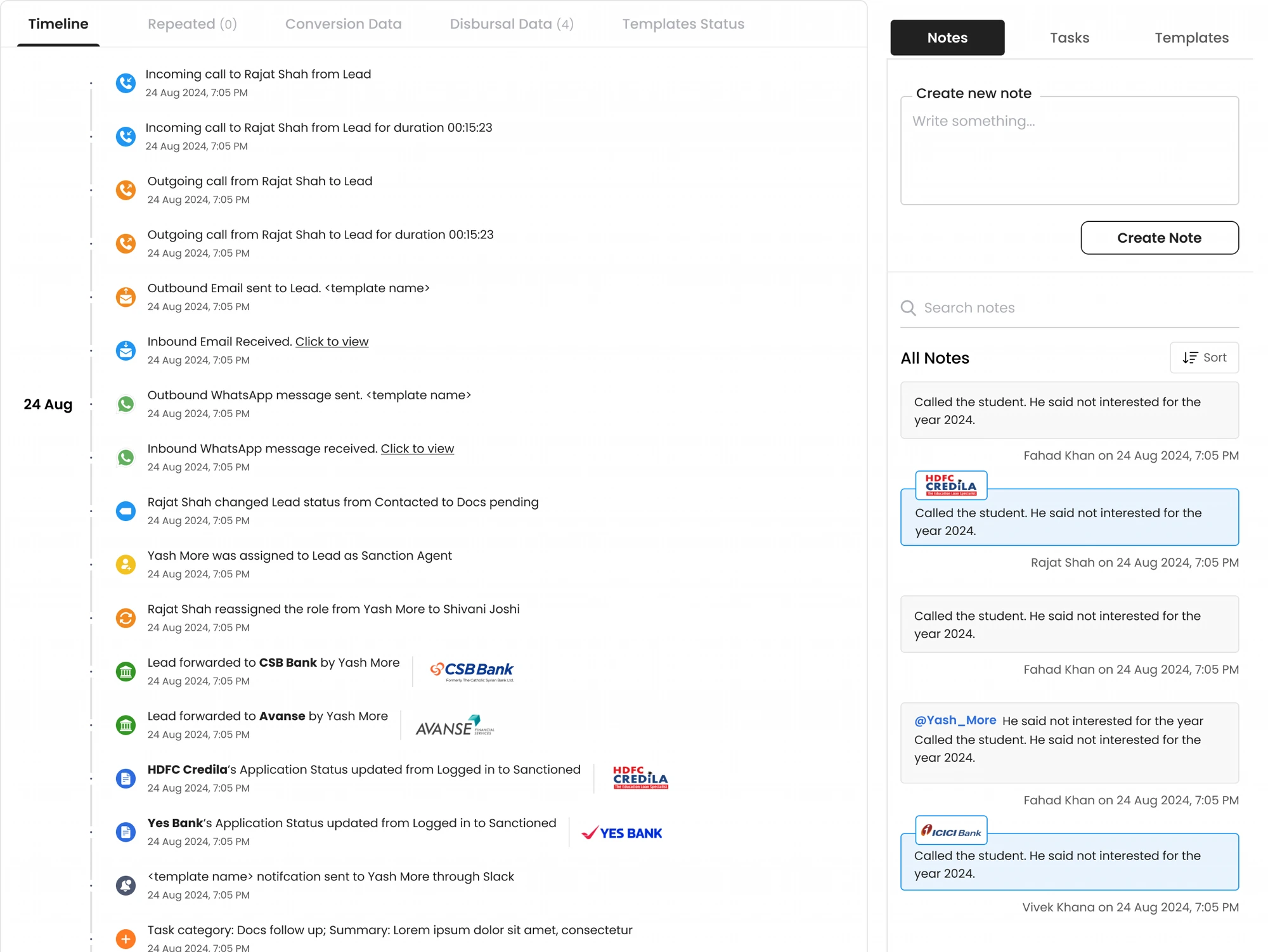 Timeline keeping every CRM event visible